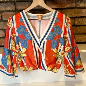 Flying Tomato red Kimono top, deep v, XS